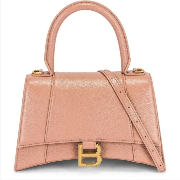 Balenciaga Grained Calfskin Small Hourglass Top Handle Bag Nude Beige - Picture 1 of 12